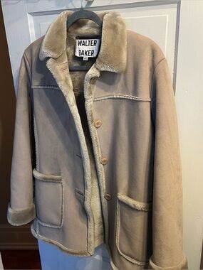 Walter Baker Taupe Shearling-Trim Coat